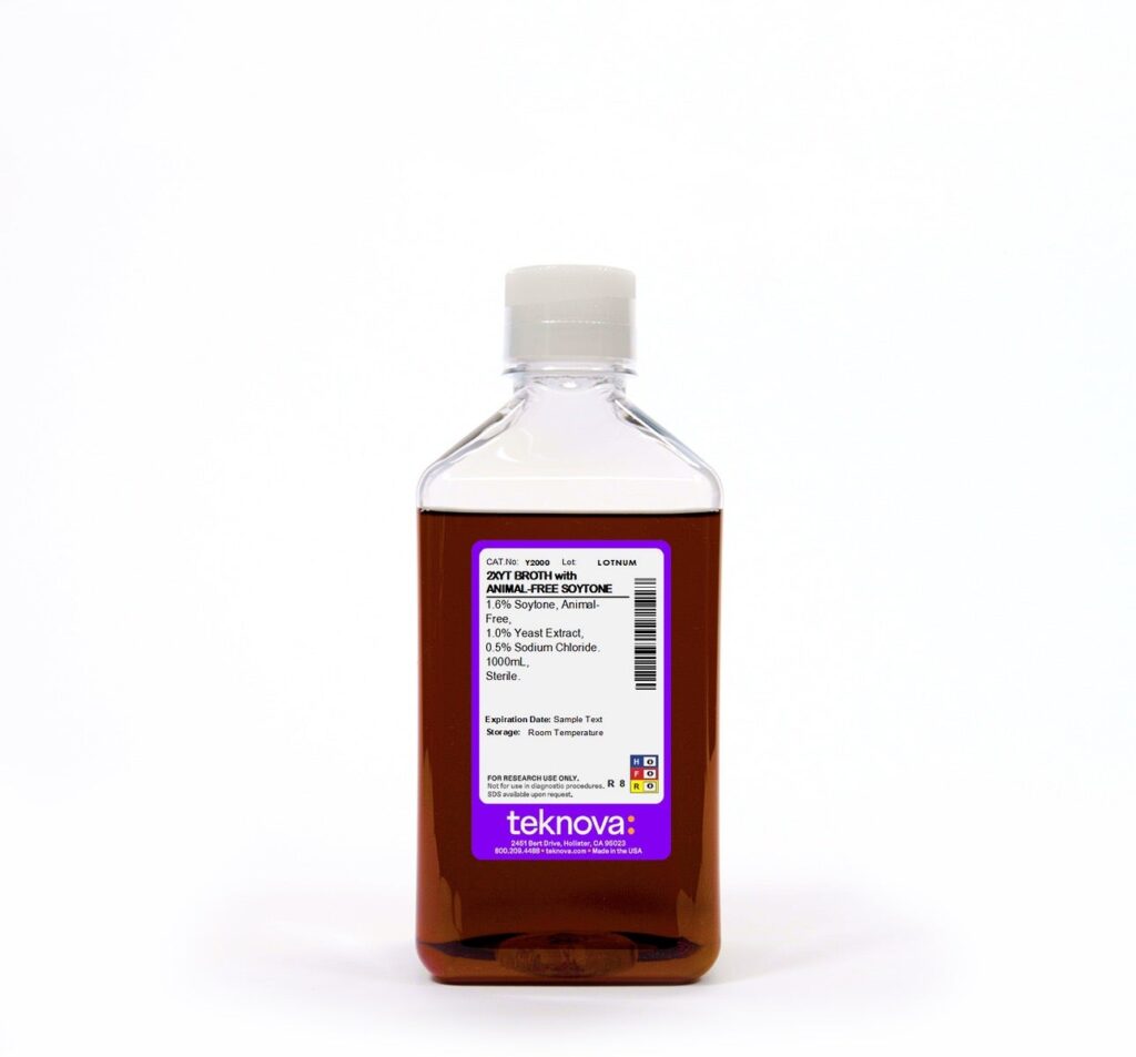 2XYT Broth with Animal-Free Soytone. 1000mL, Sterile.